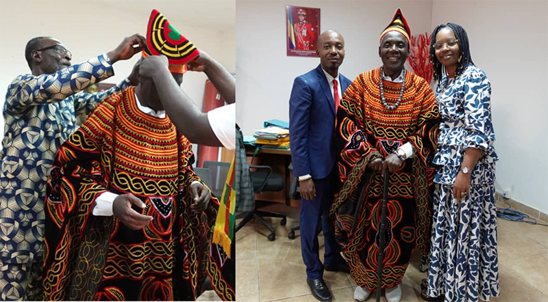 Renforcement culturel : Jean Christophe Owono Nguema, DS d’Oyem, reçoit un hommage ancestral des Grassfields camerounais.